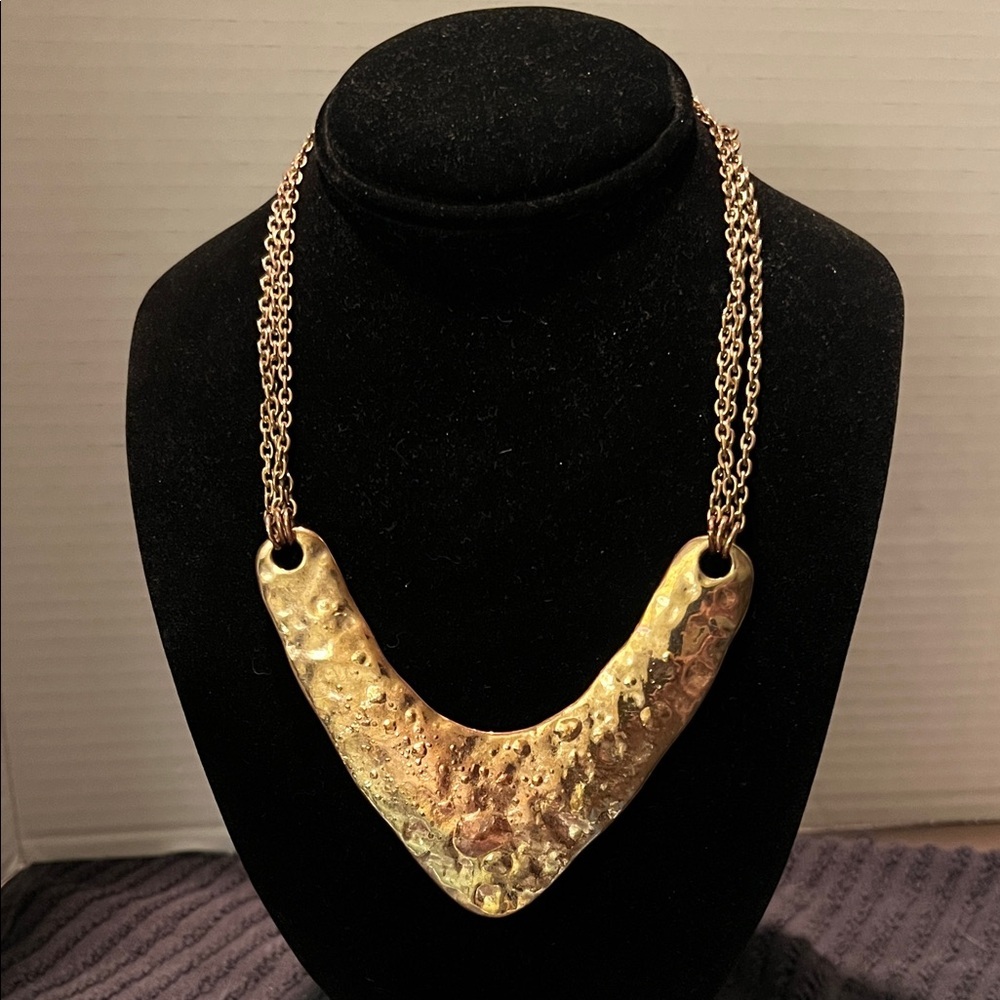 Gold Hammered V Shaped Necklace